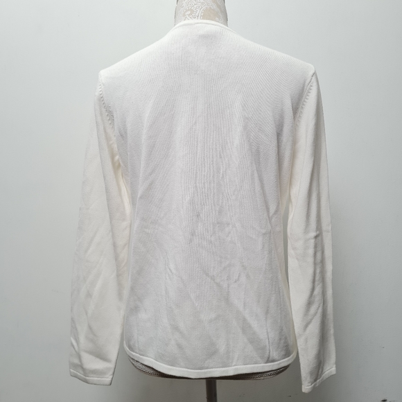 Crystal-Kobe Women's White Sweater Cardigan Pink Flower Embroidery Petite M - Picture 8 of 16